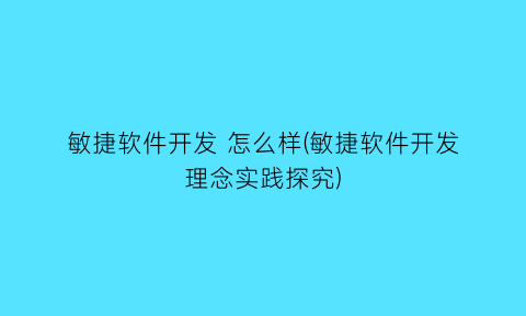 敏捷软件开发怎么样(敏捷软件开发理念实践探究)
